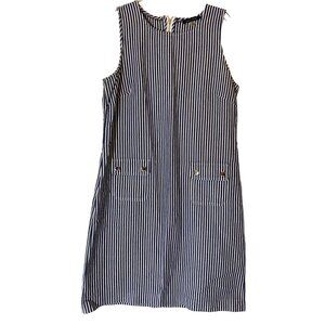 Tommy Hilfiger Dress Blue White Stripe Sleeveless Front Pockets Back Zip Size 6